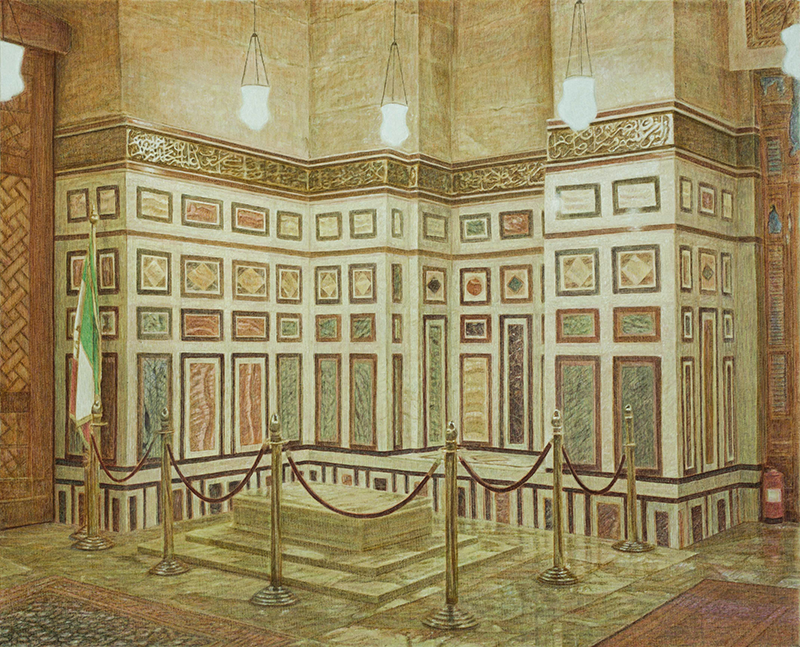 painting by Pulad Mohammadi of the tomb of Shah Reza Pahlavi in Cairo